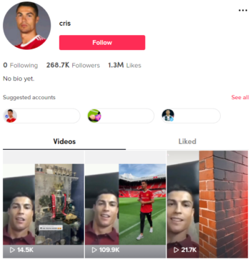 260K Cristiano Ronaldo Football TikTok Account for Sale