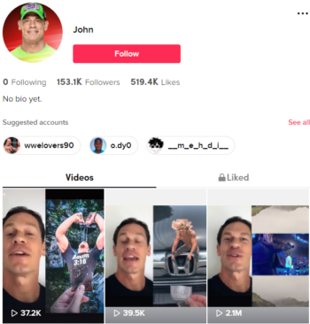 Buy John Cena Viral Videos TikTok Account with 150K Followers