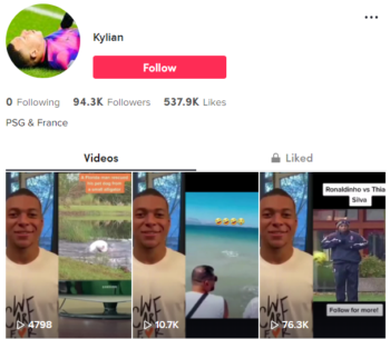 Buy Kylian Mbappé Football TikTok Account with 90K Followers