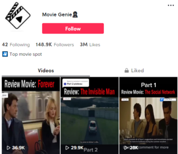 Buy Movie Review TikTok Account with 140K Followers