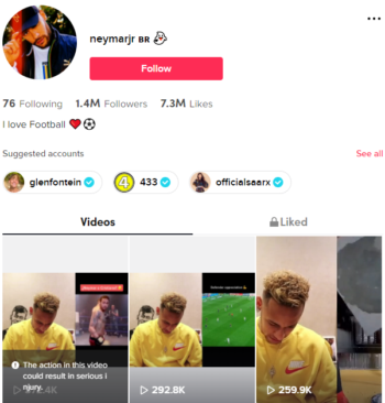 Buy Neymar Soccer Football TikTok Account with 1.4M Followers