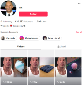 Buy Vin Diesel TikTok Account with 430K Followers