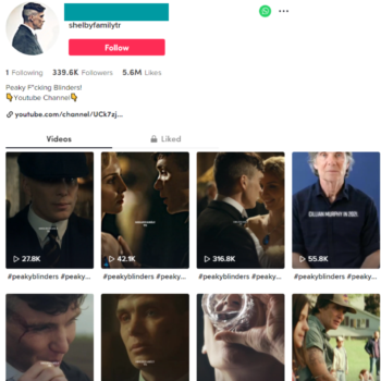Buy Peaky Blinders TikTok Account with 330K Followers