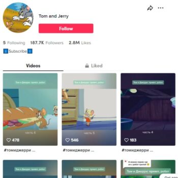 185k Tom & Jerry Cartoon Clips Tiktok Account for sale