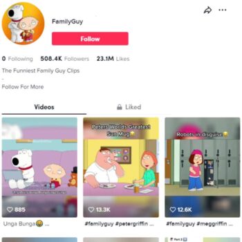 500k Family Guy Series Clips Tiktok Account for sale