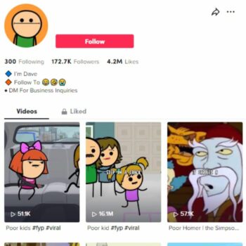 170k Cartoon Clips Tiktok Account for sale