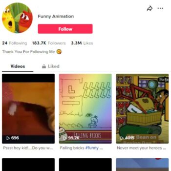 180k Cartoon Clips Tiktok Account for sale