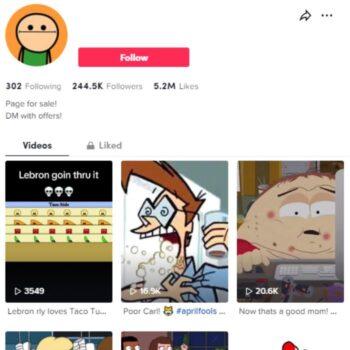 240k Cartoon Clips Tiktok Account for sale