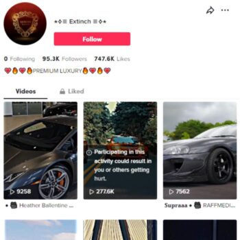 95k Supercars Cars Tiktok Account for sale