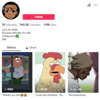 160k Cartoon Clips Tiktok Account for sale