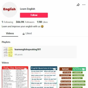 380k English Learning Tiktok Account for sale