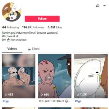 110k Cartoon Clips Tiktok Account for sale