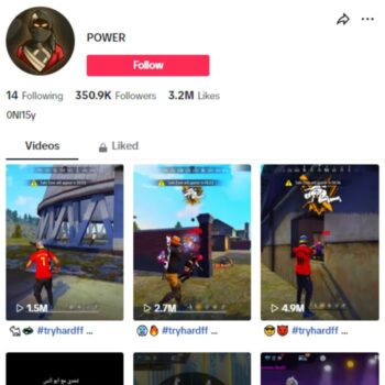 350k Free Fire Gaming TikTok Account for sale