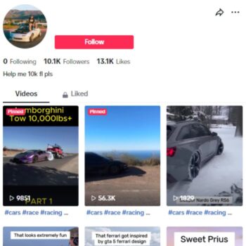 10K Car Stunts Tiktok Account for sale