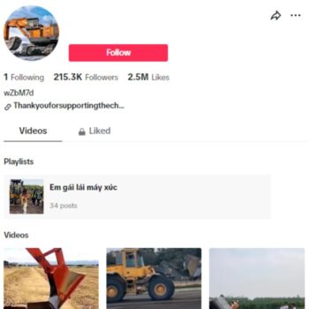 210K Construction Excavators Tiktok Account for sale