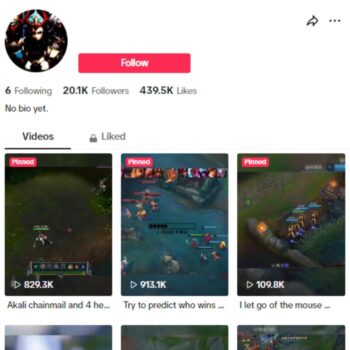 20k League of Legends Gaming TikTok Account for sale