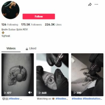 170K Tattoo Artist TikTok Account for sale