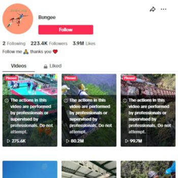220K Bungee Jumping Adventure TikTok Account for sale
