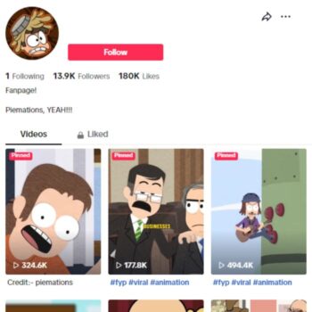 13K Cartoon Animation Tiktok Account for sale