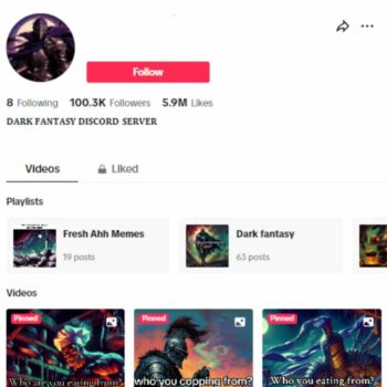 100K Comic Dark Fantasy Tiktok Account for sale