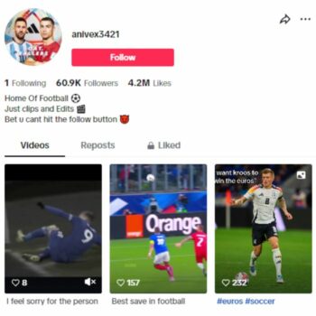 60K Sports Football TikTok Account for sale
