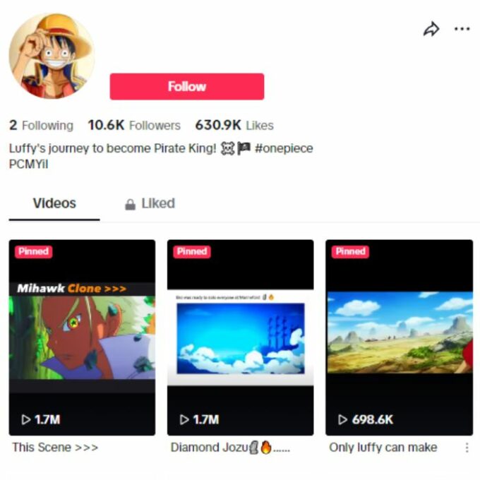 10K Anime Series TikTok Account for sale