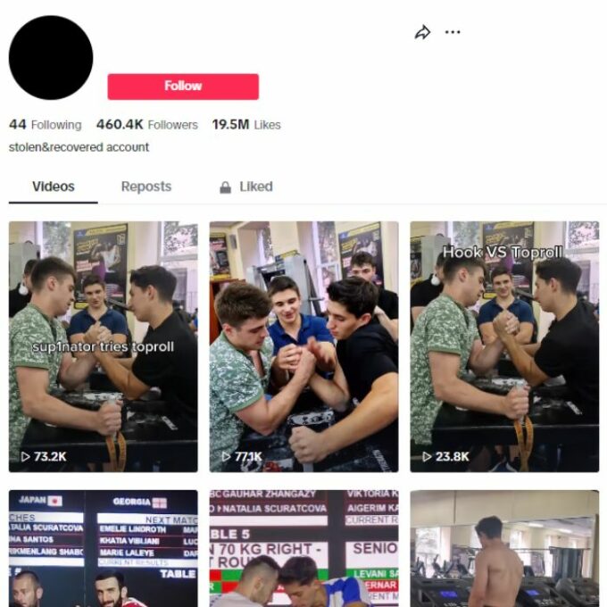 460K Sports Armwrestling TikTok Account for sale