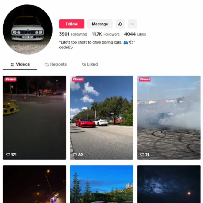 11K Super Cars Tiktok Account for sale