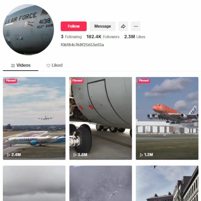 180K Airplanes Aviation Tiktok account for sale