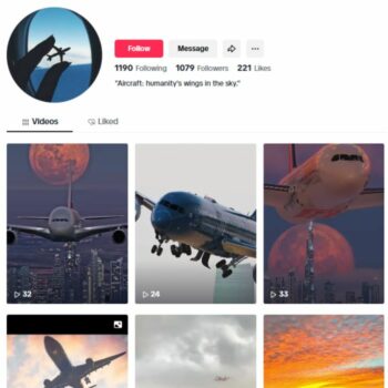 1K Airplanes Aviation Tiktok account for sale