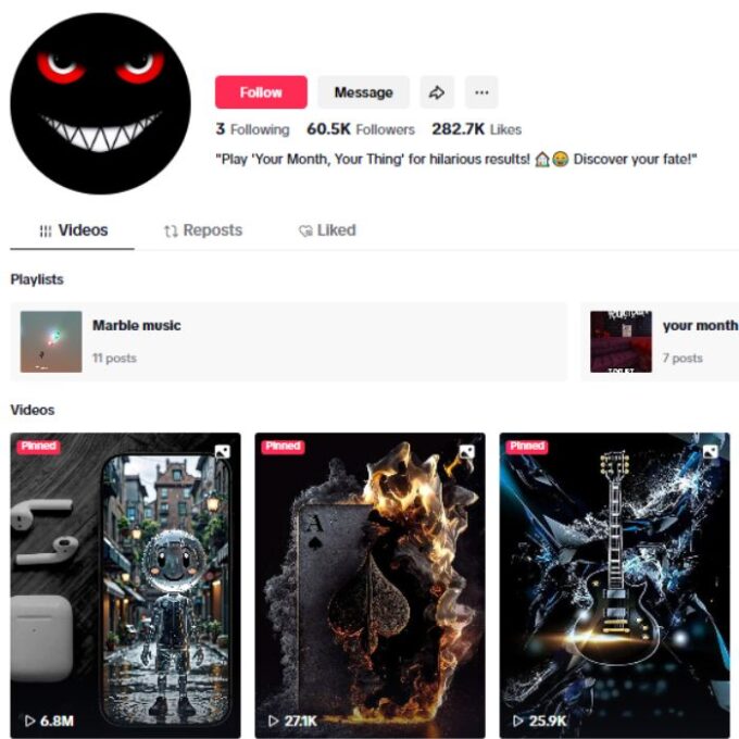 60K Random Videos TikTok Account for sale