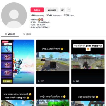 95K Free Fire Gaming TikTok Account for sale