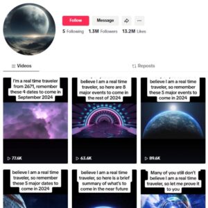 1.3M Time Travel Entertainment TikTok Account for sale
