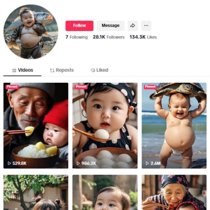 28K AI Kids Entertainment Tiktok Account for sale