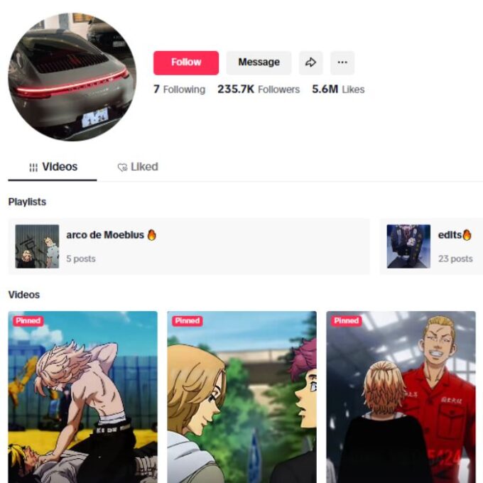 230K Anime Entertainment TikTok Account for sale