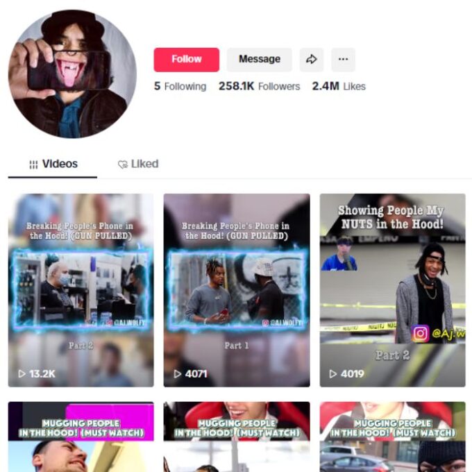 250K Pranks Funny TikTok Account for sale
