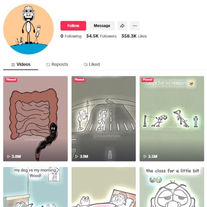 34K Funny Cartoon Tiktok Account for sale