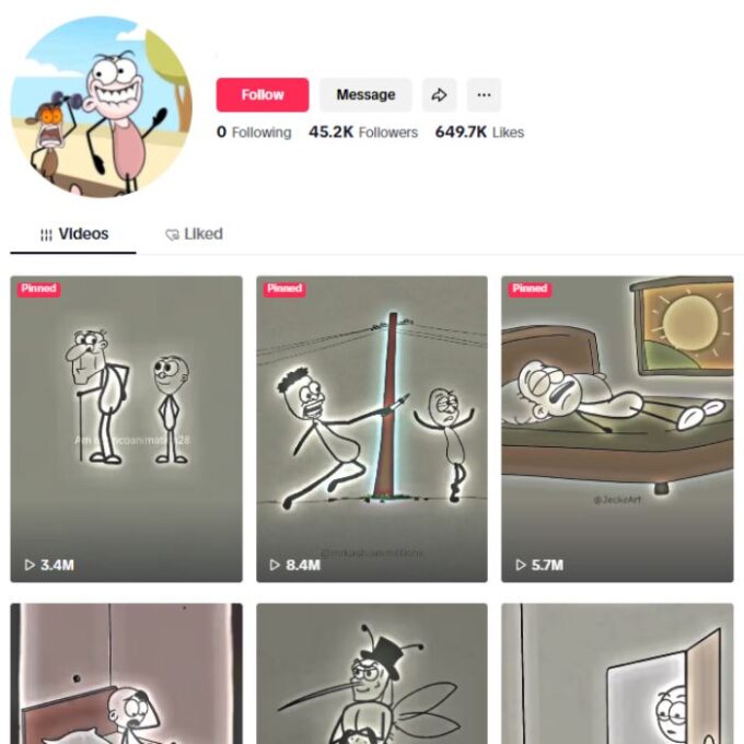 45K Cartoon Animation Tiktok Account for sale