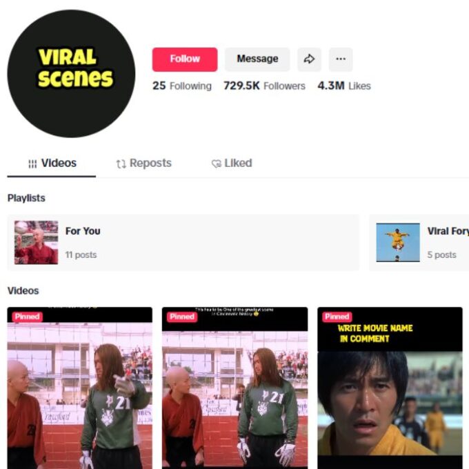 720K Movie Clips TikTok Account for sale