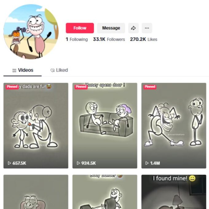 30K Funny Cartoon Tiktok Account for sale