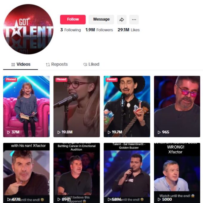 1.9M America's Got Talent Tiktok Account for sale
