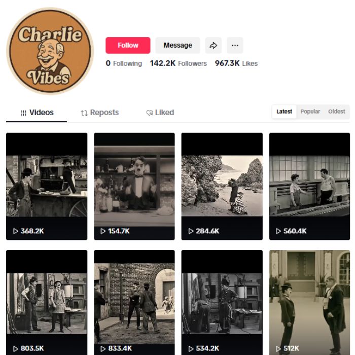 140K Charlie Chaplin TikTok Account for sale
