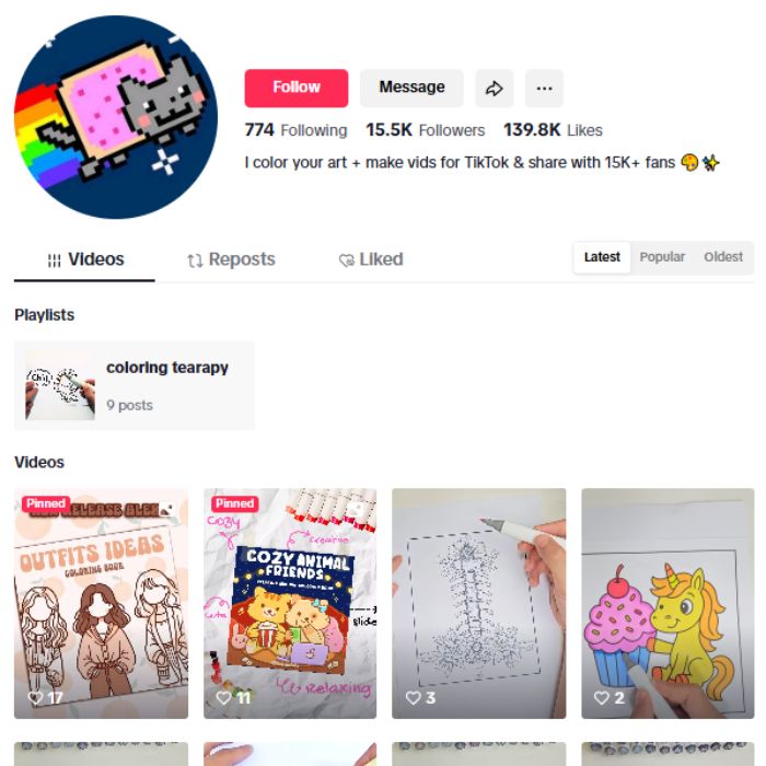 15K Art Coloring TikTok Account for sale