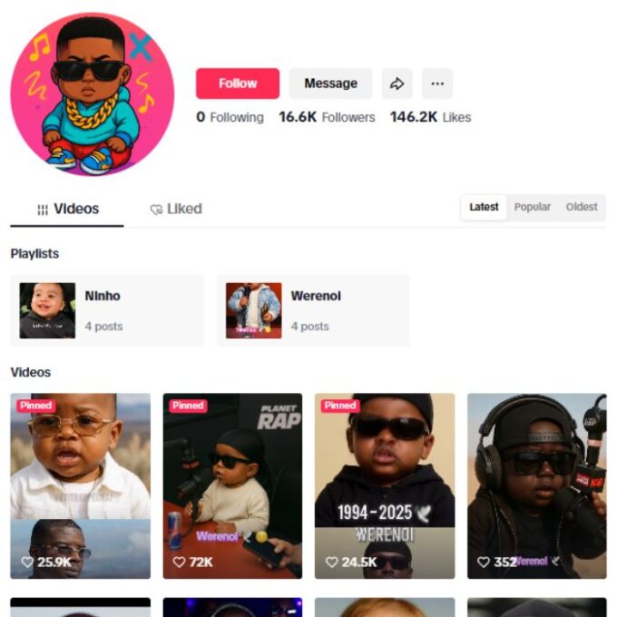 16K Baby AI Rapper TikTok Account for sale