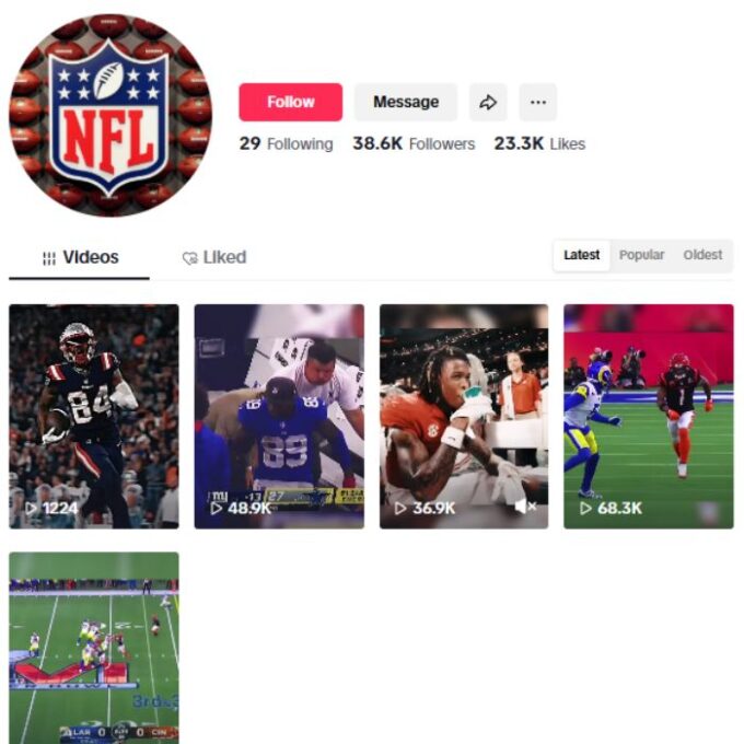 38K NFL Sports TikTok Account for sale