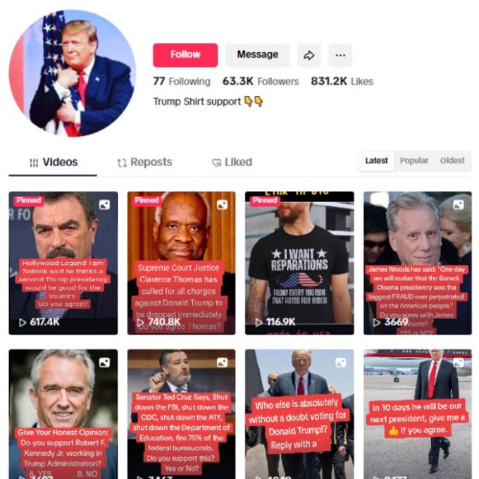 60K Trump Motivation Tiktok Account for sale