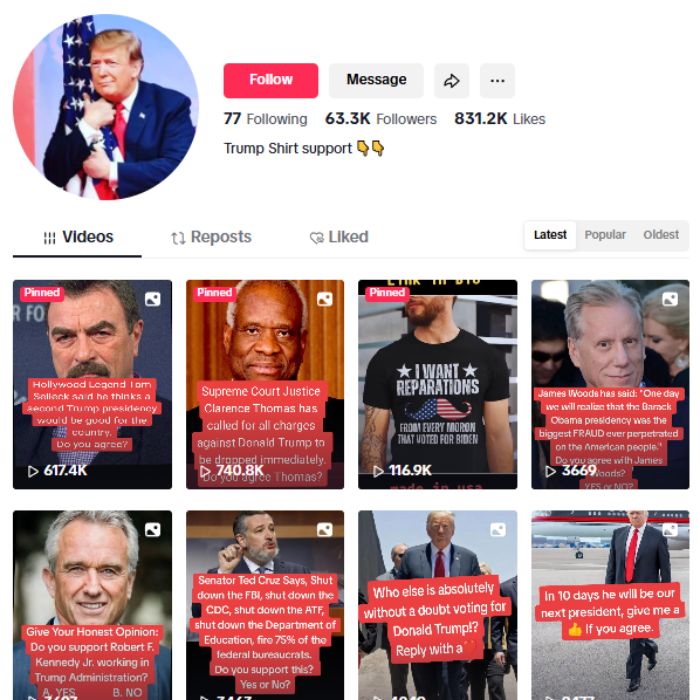 60K Trump Motivation Tiktok Account for sale