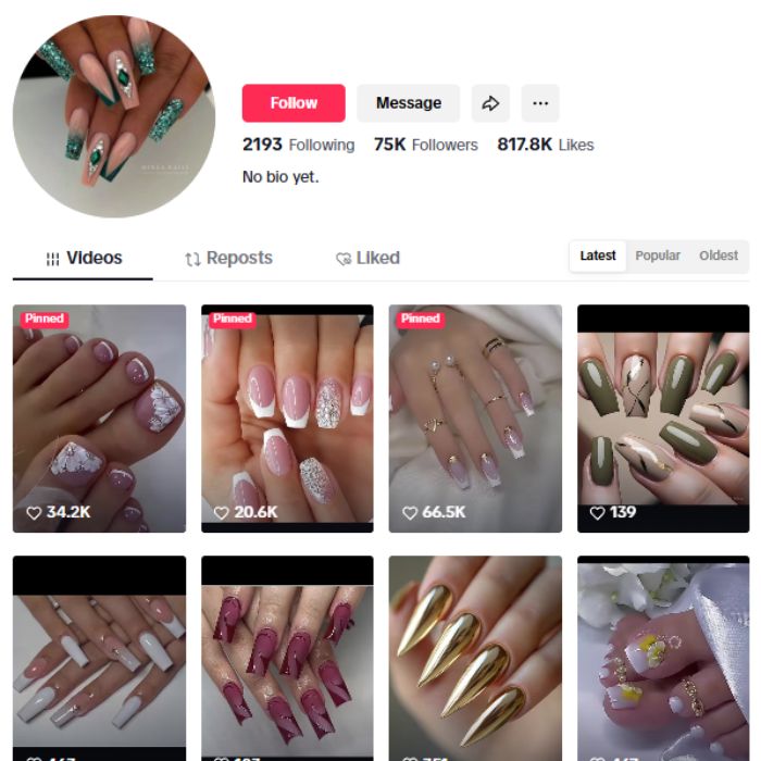 75K Nails Makeup TikTok Account for sale