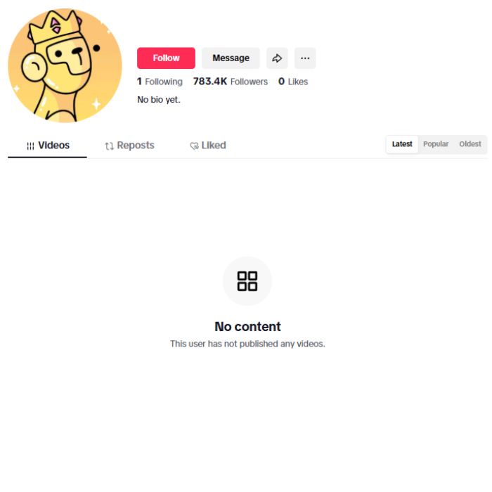 780K Blank TikTok Account for sale
