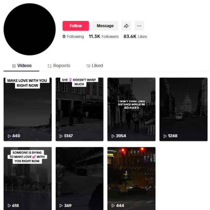 11K Feelings Love Quotes TikTok Account for sale